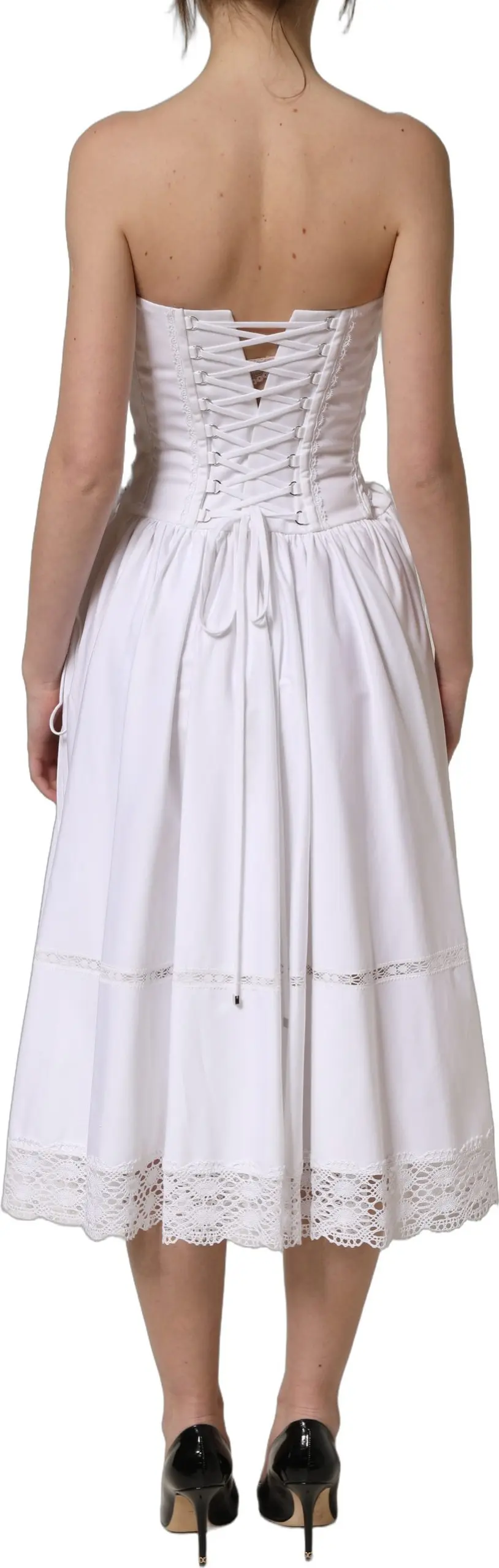 Dress Dolce & Gabbana White Cotton Gabardine Bustier Midi Dress