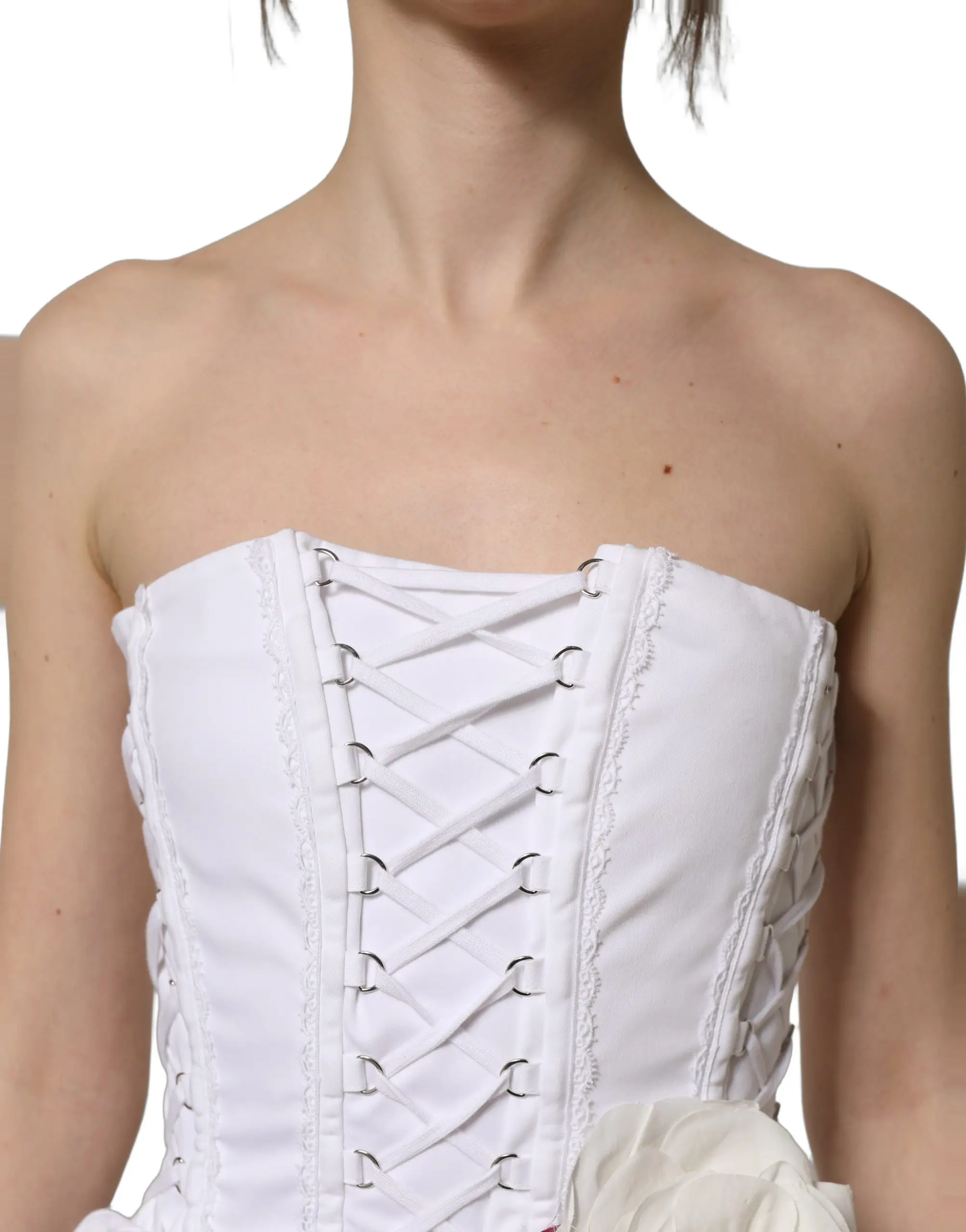 Dress Dolce & Gabbana White Cotton Gabardine Bustier Midi Dress
