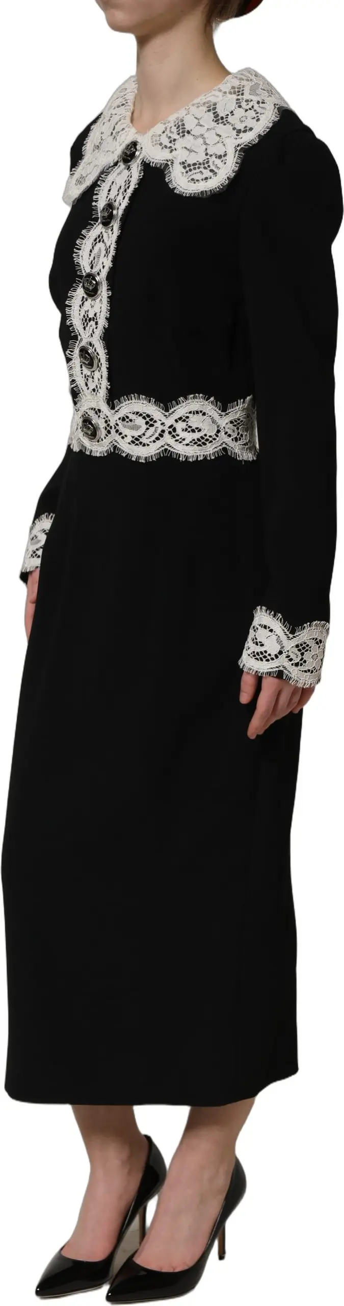 Black Lace Detailing Long Sleeves Midi Dress Dolce & Gabbana