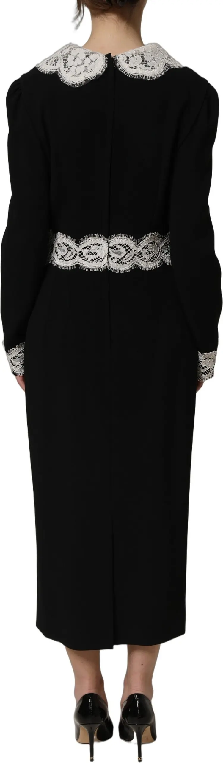 Black Lace Detailing Long Sleeves Midi Dress Dolce & Gabbana