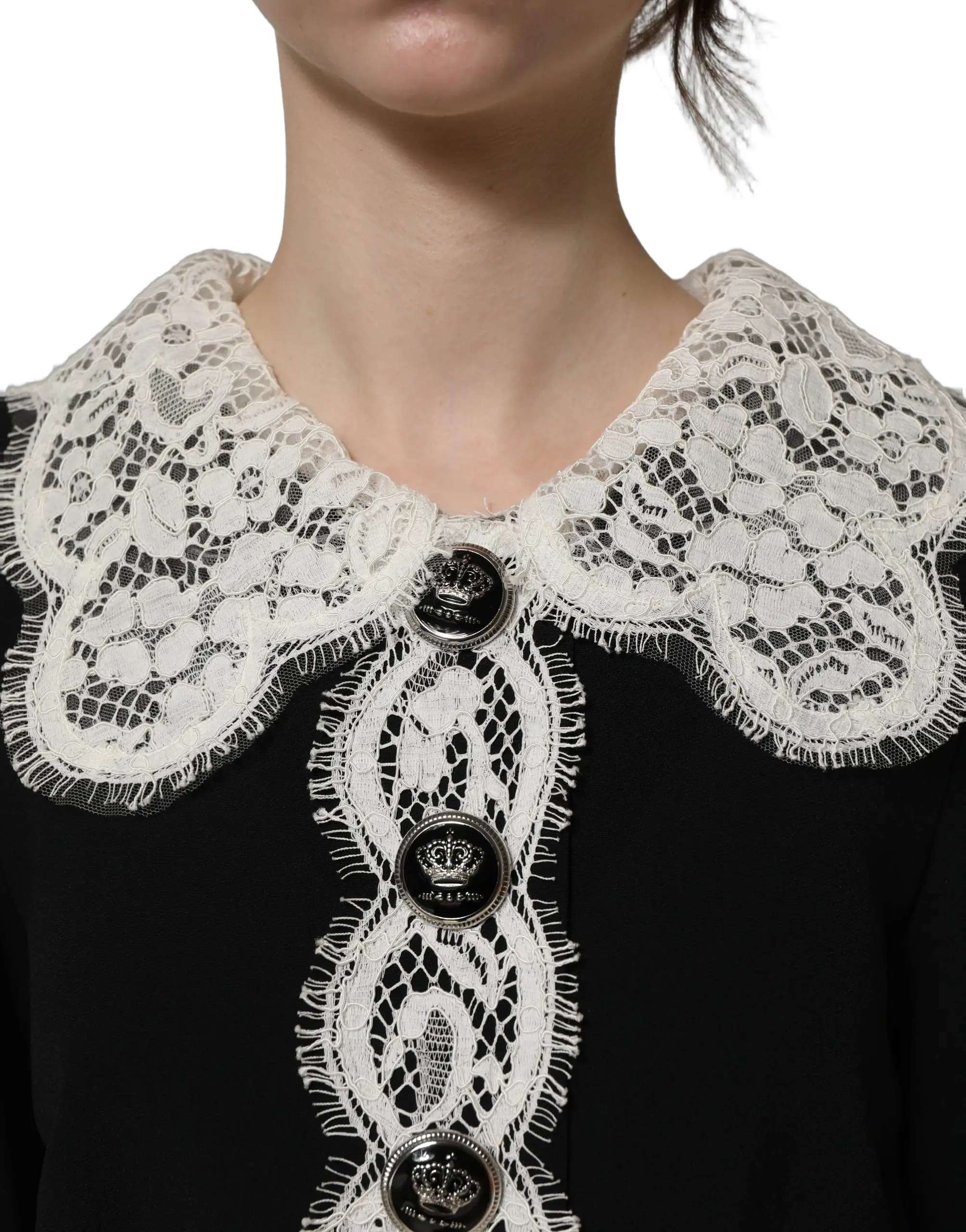 Black Lace Detailing Long Sleeves Midi Dress Dolce & Gabbana